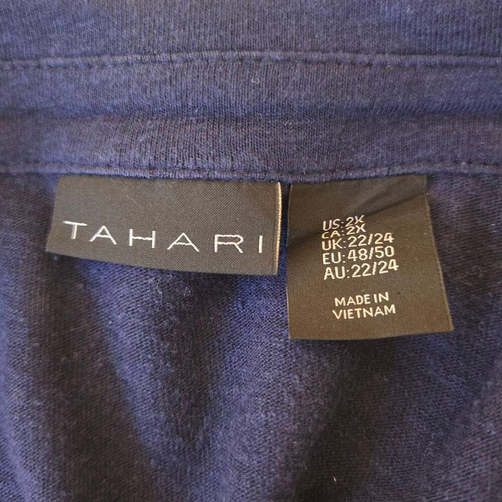 Tahari Womens Linen Blend Button Front 3/4 Sleeve Blouse Top Navy Blue Size 2X - Picture 6 of 11